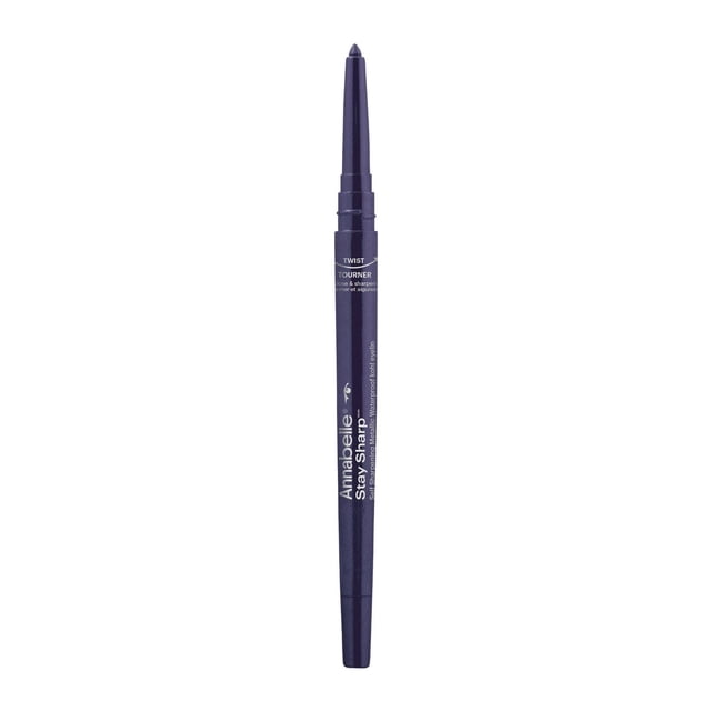 Annabelle Stay Sharp Self-Sharpening Kohl Eyeliner in a dark navy twist-up pencil with a pointed tip and built-in sharpener in the cap, providing precise, smudge-proof, and long-lasting application safe for the waterline, suitable for detailed eye makeup.