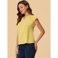 thumbnail image 3 of INSPIRE CHIC Blouse de Travail pour Femme à Col en V Uni, Manches Courtes à Revers, S Jaune Pâle, 3 of 5