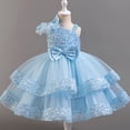 thumbnail image 2 of Ashirexll Robe Sans Manches à Paillettes pour Filles Jupe Tutu en Maille Col Rond Ligne A Robe de Soirée Formelle pour Fête Spectacle Âge 1-6 Ans Bleu Pâle 4 Ans, 2 of 3