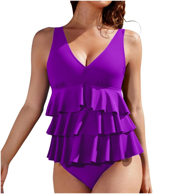 Dvprdro High Waisted Tummy Control Swimsuits for Women Fashion Ruffle Tankini One-Piece Bathing Suit