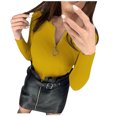 thumbnail image 2 of Qertyioot Hauts d'Hiver pour Femmes Mode Féminine et Décontractée Fermeture Éclair Col Rond Manche Chandail Blouse Uni, 2 of 7