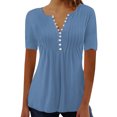 thumbnail image 2 of LSLJS Womens T Shirts Women's Fashion Casual Round Neck Pleated Solid Color Button Top Blouse, 2 of 5