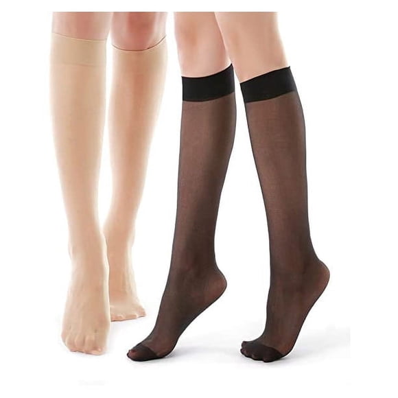 G&Y 9 Paires de Collants Hauteur Genou avec Bout Renforcé - Bas Nylon 20D pour Femmes,Noir