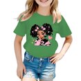 thumbnail image 1 of LUOGENLI T-Shirt pour Filles T-Shirt d'Été pour Filles à Col Rond, Imprimé de Dessin Animé, Décontracté, Ample, à Manches Courtes, T-Shirt Long pour Filles Vert 4-6 Ans, 1 of 5