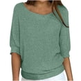 thumbnail image 1 of UAMVSH Chandails Grande Taille pour Femmes Décontractés à Manches Mi-Longues, Col Rond, Chandail Doux d'Automne, Hauts Amples, Couleur Unie, Chandails Tricotés de Base (5X-Grand, Vert), 1 of 6