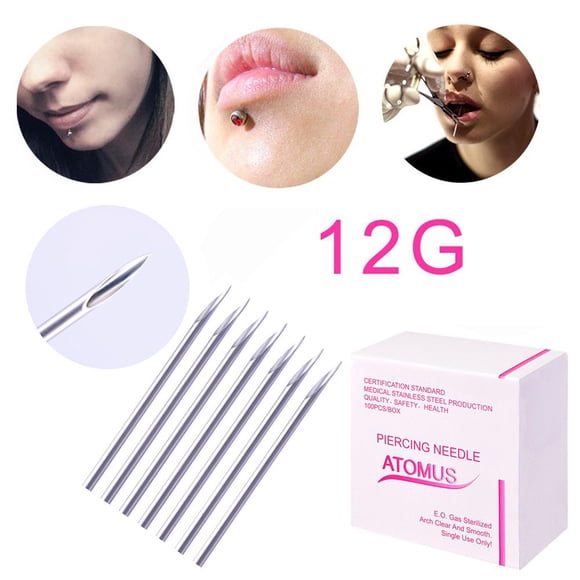 TopLLC 100PCS Body Piercing Needle For Navel Nose Lip Ear Sizes 12G Piercing Needles