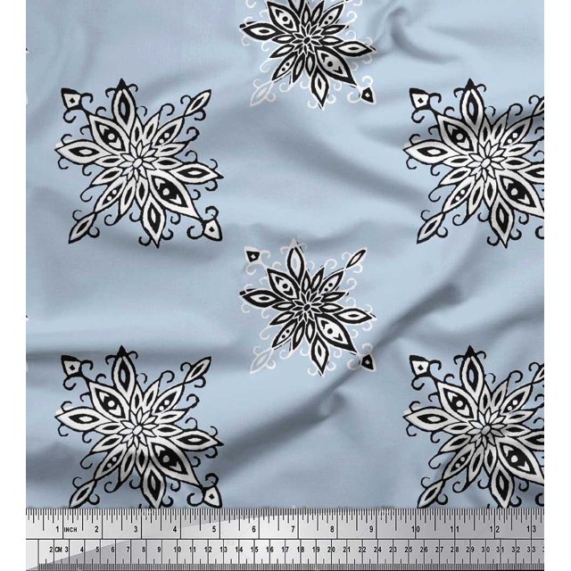 Soimoi Polyester Crepe Fabric Floral Block Print Fabric by The Yard 52 Inch Wide