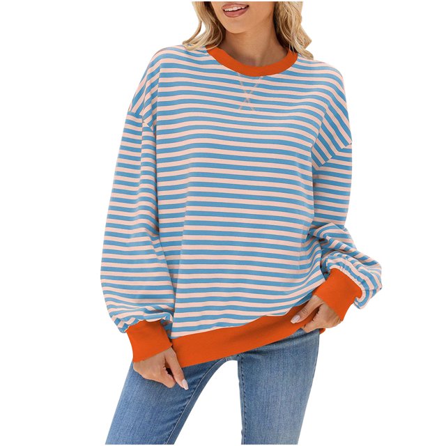 Pisexur Chandails pour Femmes 2024 Mode d'Automne à Rayures Chandails à Manches Longues pour Femmes Décontractés Amples à Col Rond Chandails Confort Chandail Surdimensionné pour Femmes Chandails à Capuchon Basiques Chandails à Enfiler