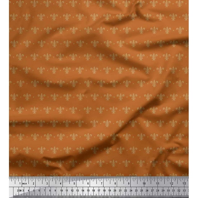 Soimoi Poly Georgette Fabric Dot & Fleur De Lis Damask Decor Fabric Printed Yard 52 Inch Wide