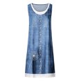 thumbnail image 4 of Pisexur Robe en Denim pour Femme Sans Manches à Col en V, Robe Midi à Fleurs, Décontractée, Fente Latérale, Robe-Chemise en Jean, 4 of 4