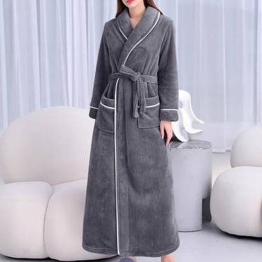 LSLJS Peignoir Long en Molleton pour Femmes, Peignoirs Longs en Flanelle Chauds et Doux pour l'Hiver, Manteau de Maison Long Plus Épais avec Ceinture + Ceintures
