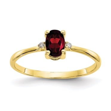 Bague de Naissance en Or Jaune 10K Poli avec Diamant Géniune et Grenat