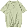 thumbnail image 1 of Plebaso T-Shirts pour Hommes en Coton et Lin à Col Rond, à Boutons, T-Shirts Décontractés, Unis, à Manches Courtes, Légers, Hauts de Plage, 1 of 7