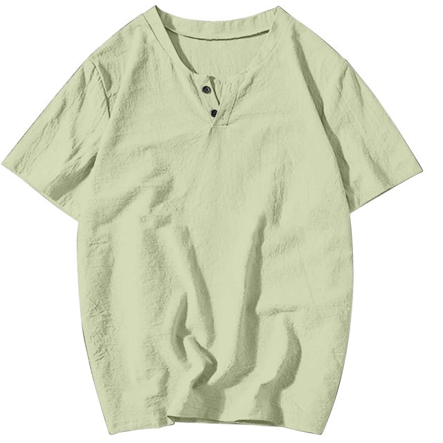 Plebaso T-Shirts pour Hommes en Coton et Lin à Col Rond, à Boutons, T-Shirts Décontractés, Unis, à Manches Courtes, Légers, Hauts de Plage