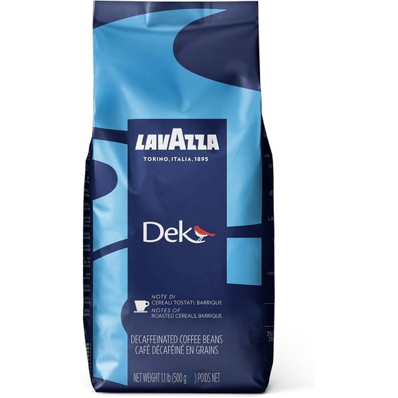 Lavazza Dek Mélange de Café en Grains Entiers, Torréfaction Espresso Foncée Décaféinée, 6 Sachets Chacun de 1,1 Livre