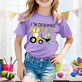 thumbnail image 2 of PMVFHDE T-Shirt Graphique à Manches Courtes Imprimé Lapin de Pâques pour Enfants, Col Rond, Décontracté, Printemps Été, Violet Clair, 6-7 Ans, 2 of 4