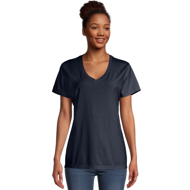 Hanes Tee-Shirt Col en V ComfortWash pour Femmes, m, Marine