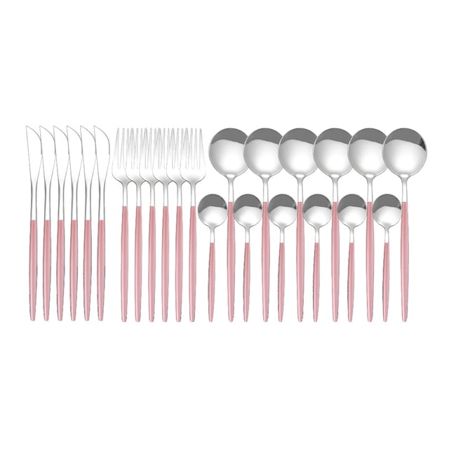 Amdohai 24Pcs Stainless Steel Dinnerware Set Kitchen Cutlery Set Knife Fork Spoon Flatware Tableware Minimalist Silverware