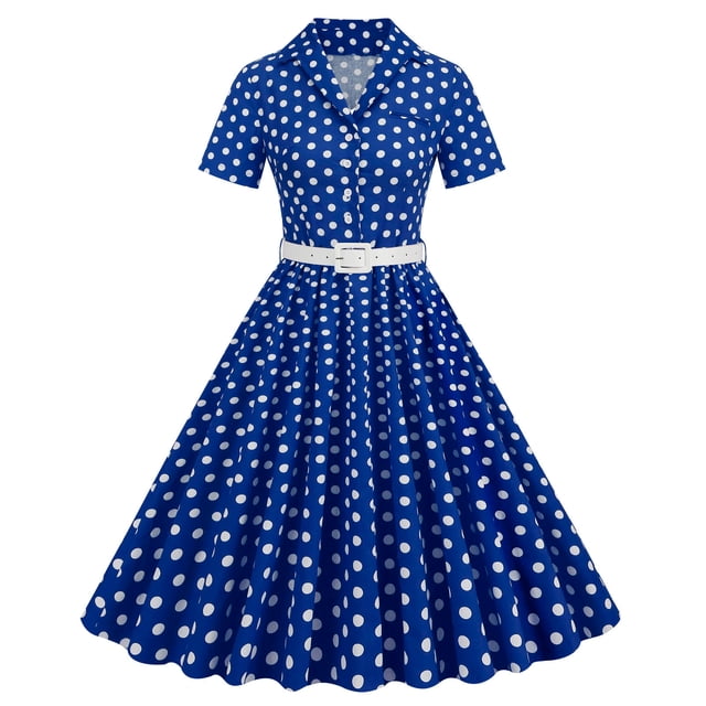 Birdeem Robe de Soirée Vintage à Manches Courtes et Col en V pour Femmes, Confortable pour l'Été, Imprimé à Pois