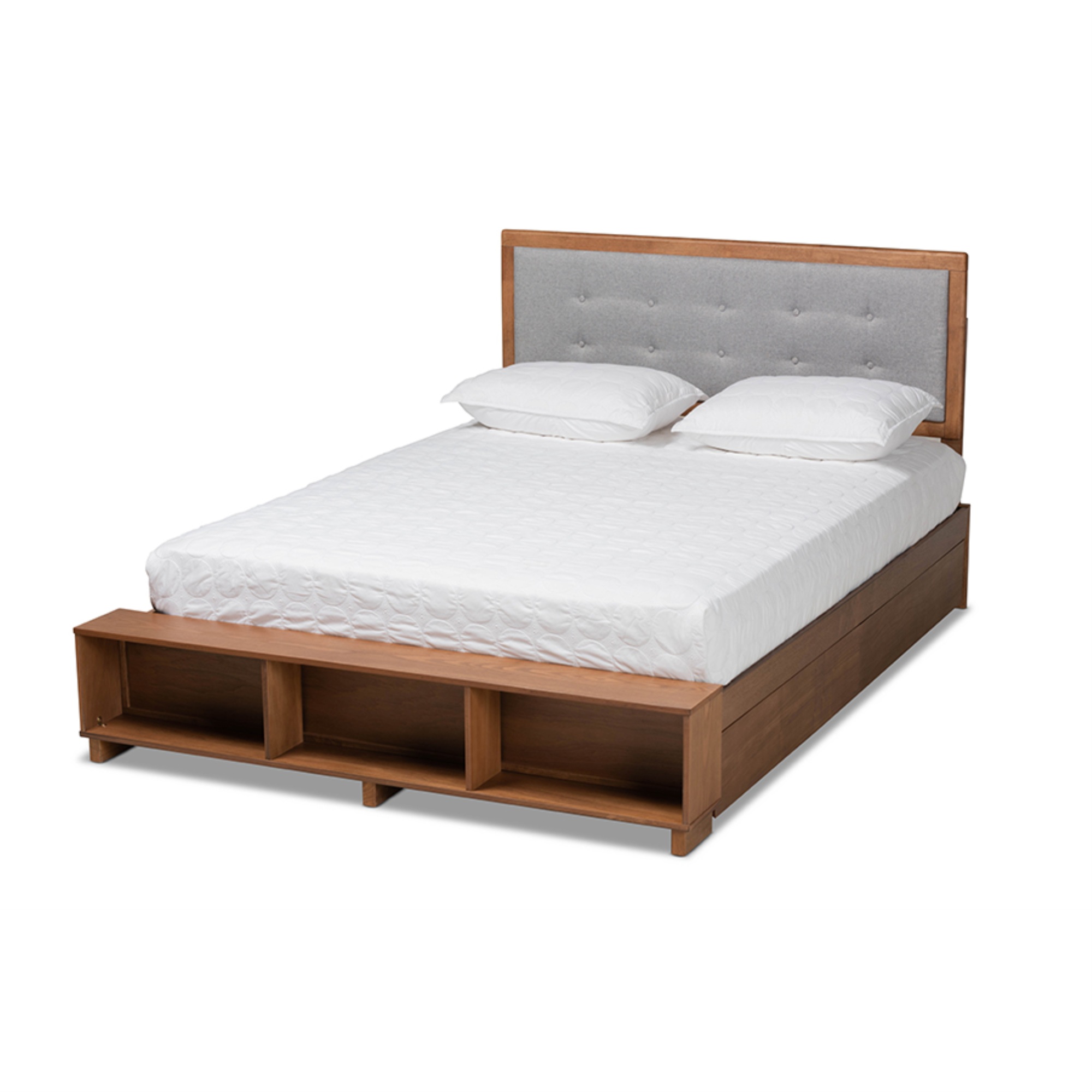 Baxton Studio Cosmo Lit Plateforme Moderne Transitionnel en Bois Fini Noyer Cendré 4 Tiroirs Taille Grand avec Rangement