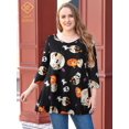 thumbnail image 1 of LARACE Halloween T-Shirts à Manches 3/4 pour Femmes Col Rond Crochet Amples Décontractés Chemises Blouses Hauts Flower42 1X, 1 of 5
