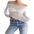 thumbnail image 2 of Women y2k Fairycore Tops Solid Color Off Shoulder Flared Long Sleeve T-Shirts, 2 of 5