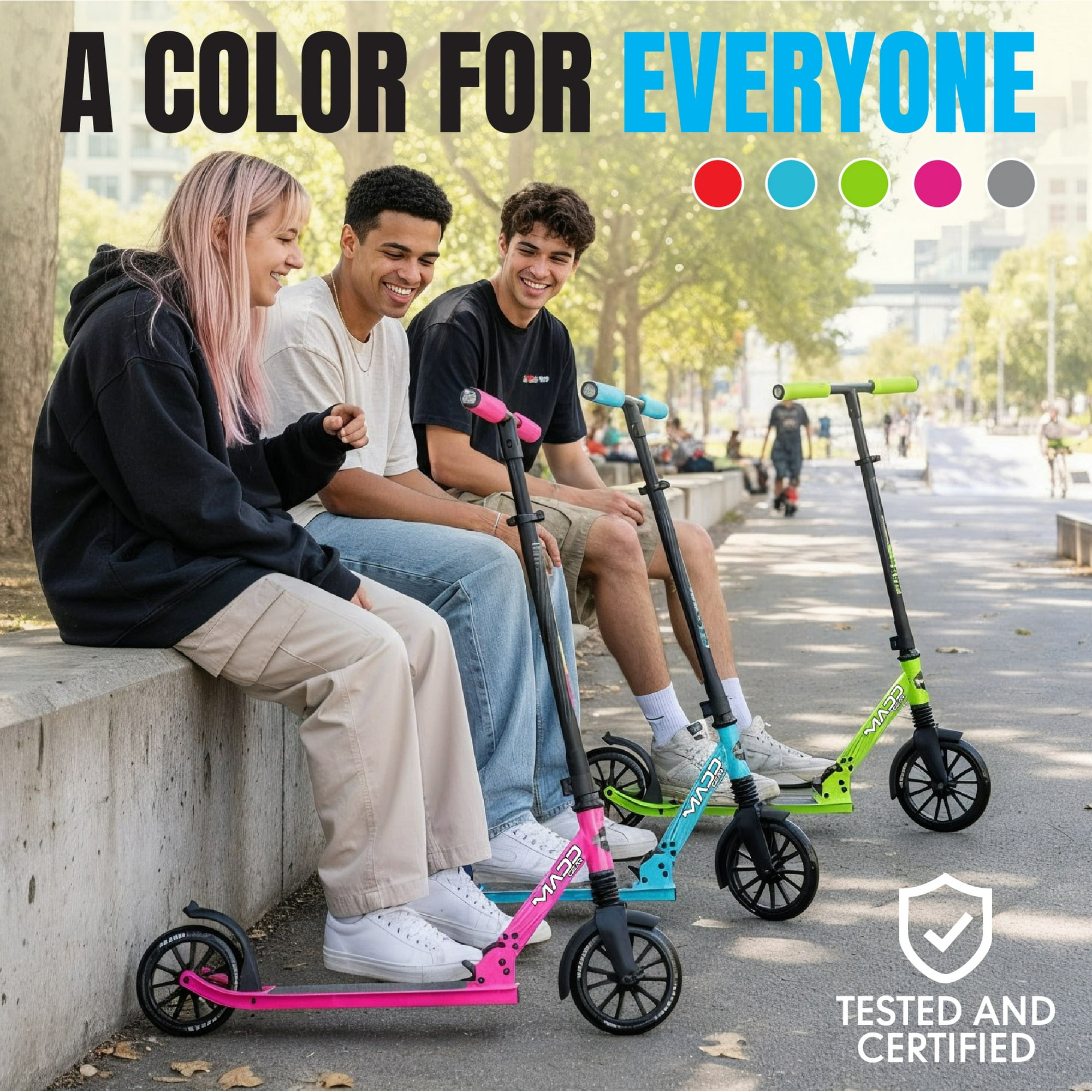 Madd Gear Metro 250- Black/Red Folding Commuter Scooter with Adjustable Bar