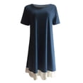 thumbnail image 5 of Pompotops Robe Décontractée Unie à Col Rond en Dentelle Manches Courtes avec Poches pour Femmes, 5 of 5