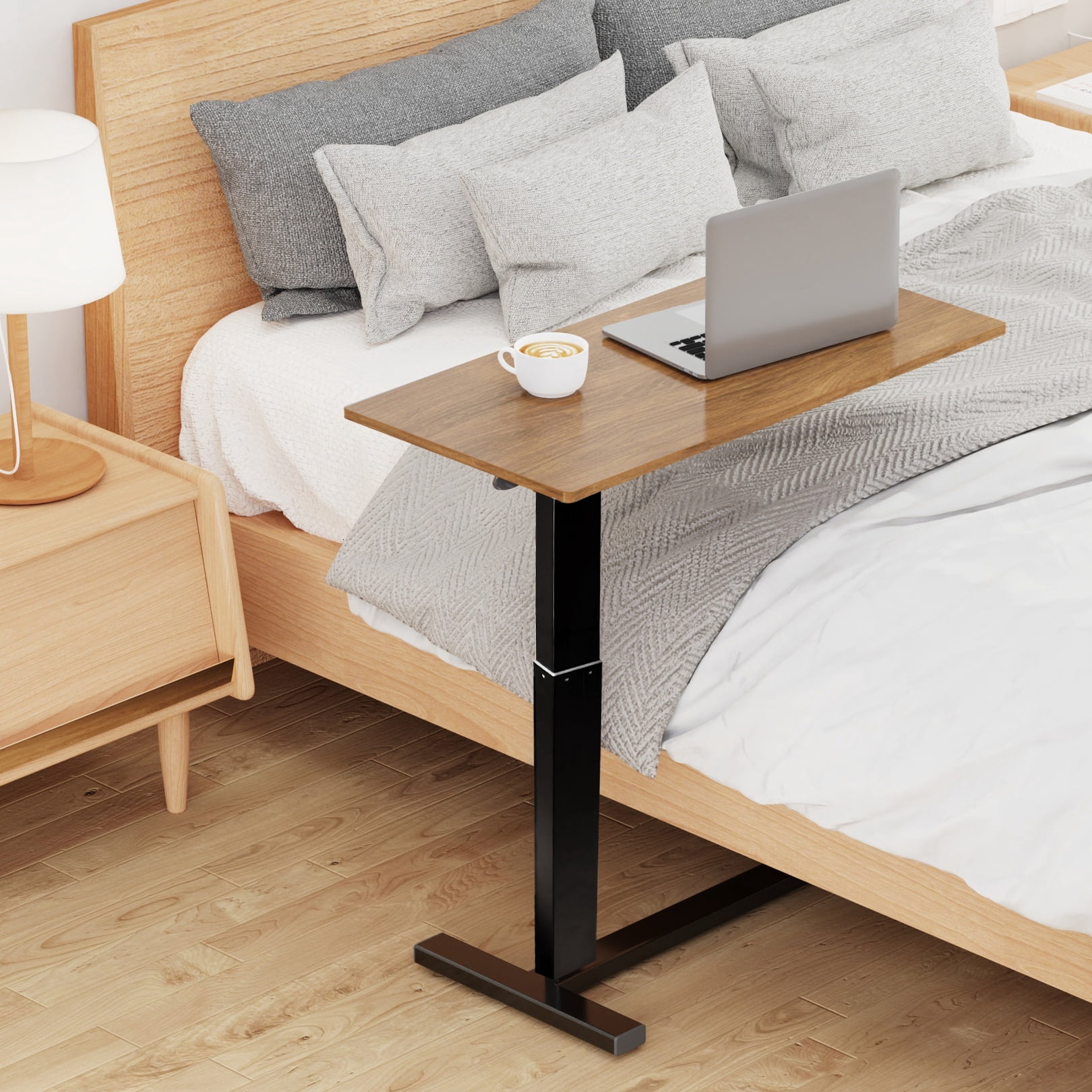 Overbed Bedside Table with Rolling Wheels Adjustable Height