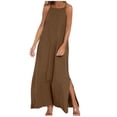 thumbnail image 1 of Penkiiy Robes Maxi pour Femmes 2024 Robe Longue à Bretelles Spaghetti Unie à Col Montant Sans Manches Robes d'Été Fendue à Bretelles Robe Fluide 2TG Brun, 1 of 5