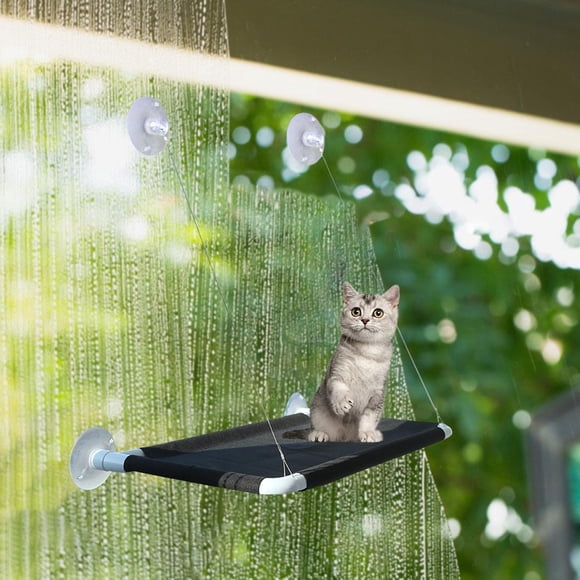 Perchoir de Fenêtre pour Chat Hamac Lit Suspendu Ventouse Support de Fenêtre Détachable pour Animal Noir