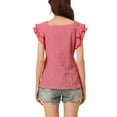 thumbnail image 3 of INSPIRE CHIC Hauts à Carreaux pour Femme Col Carré Manches Courtes Volantées Blouse d'Été S Rouge, 3 of 6