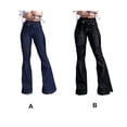 thumbnail image 1 of pitrice Women Wide Leg Jeans High Waist Flared Pants Solid Color Strap Spring Summer Hip-Lifting Ladies Trousers For Office Blue 2XL 1Set, 1 of 6