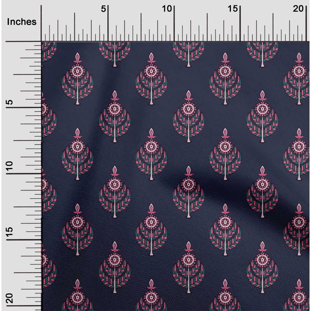 oneOone Viscose Jersey Fabric Leaves & Floral Block Printed Craft Fabric BTY 60 Inch Wide