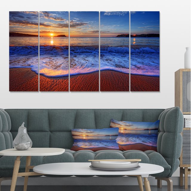 Blue Waves on Sandy Beach - Seashore Canvas Art Print
