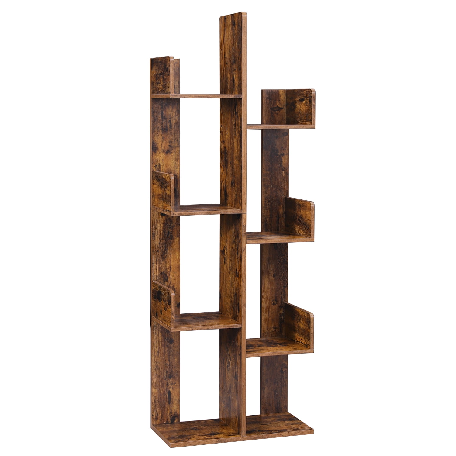 SONGMICS HOME Bookcase, Tree-Shaped Bookshelf with 8 Storage Shelves, Rounded Corners, 19.7 x 9.8 x 55.1 Inches, Rustic Brown