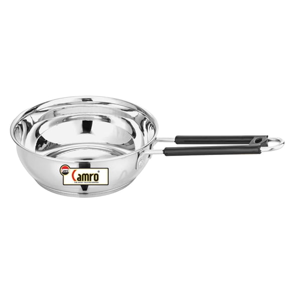 Triply Heavy Bottom Deep Fry Pan - 4 Liters, Silver, 14 No. | Stainless Steel Tea Pan, Milk Pan, Sauce Pot Milk Boiler With Handle - Induction Bottom, Gas Stove Compatible
