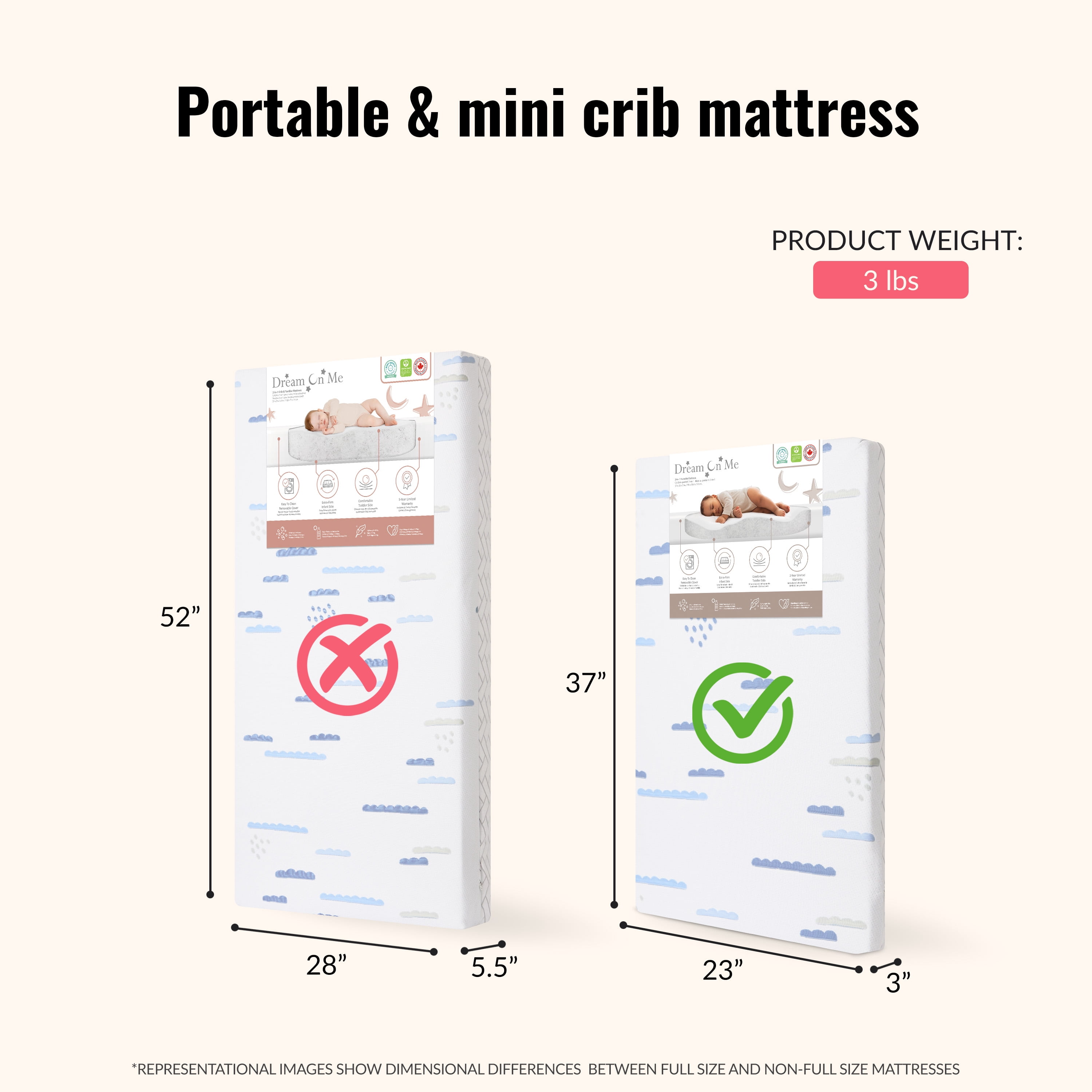 Dream On Me Rest EZ 2 in 1 Portable Crib Mattress