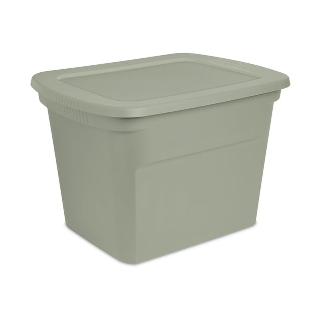 Sterilite Bac de 68 L Vert de Forme Rectangulaire, Panneaux d'Extrémité Profilés pour un Levage Facile, Couvercle Sécurisé et Conception Empilable, Idéal pour le garage, le sous-Sol Ou le Rangement et l'Organisation Saisonniers.