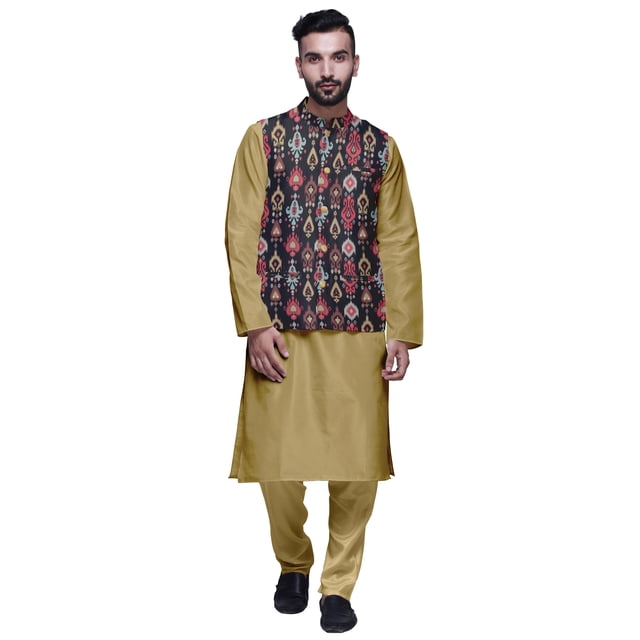 Atasi Kurta Pyjama Uni et Ensemble de Veste Nehru Imprimée pour Tenue de Fête pour Hommes