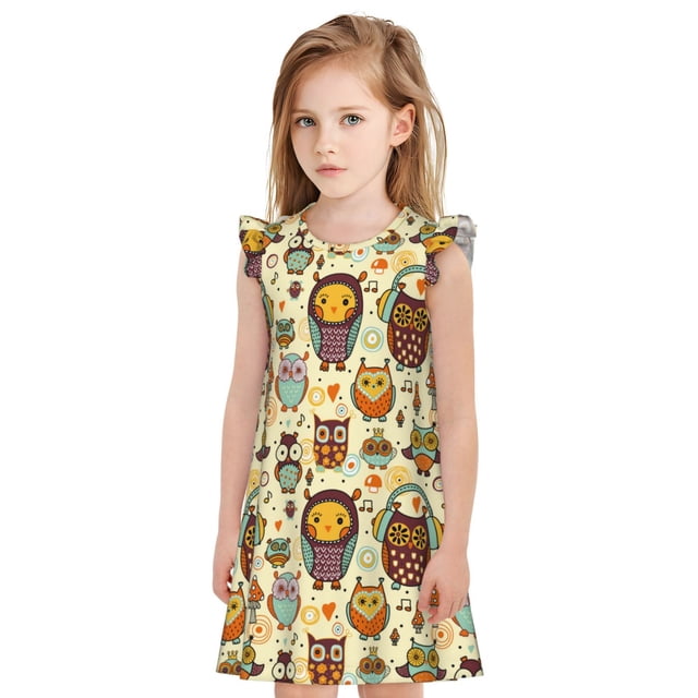 Vsdgher Jolies Hiboux pour Filles Chemises de Nuit Tout-Petits à Volants Manches Courtes Nuisette Robe de Nuit Tenue de Sommeil Pyjamas pour Fête Pyjama-Grand