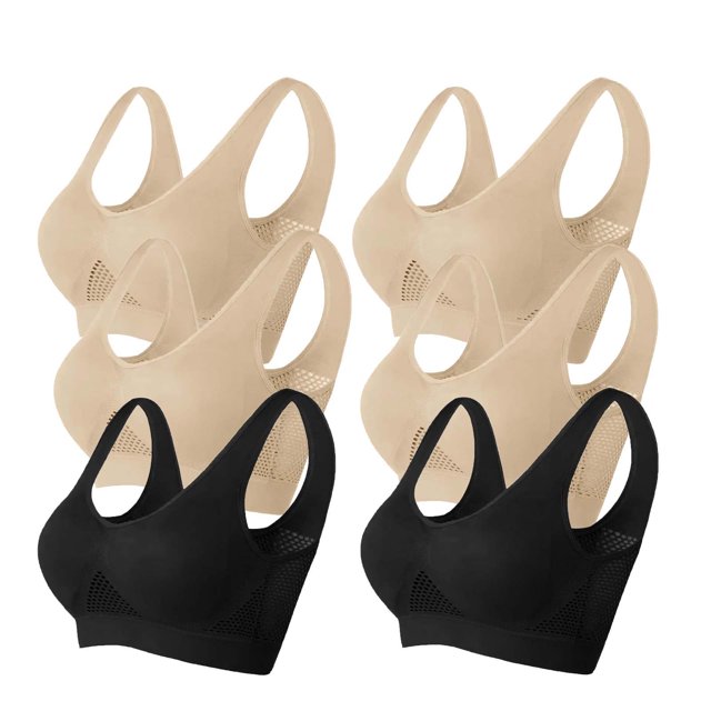 Timegard 6pc Sports Bras for Women Plus Size High Support Wireless Breathable Mesh Workout Running Bras