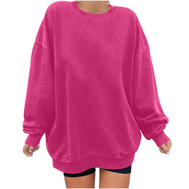 Penkiiy Chandail pour Femmes Mode Chandail Décontracté pour Femmes à Manches Longues à Col Rond Imprimé Hauts de Chandail pour Dames Blouse Rose Vif Vêtements Y2K