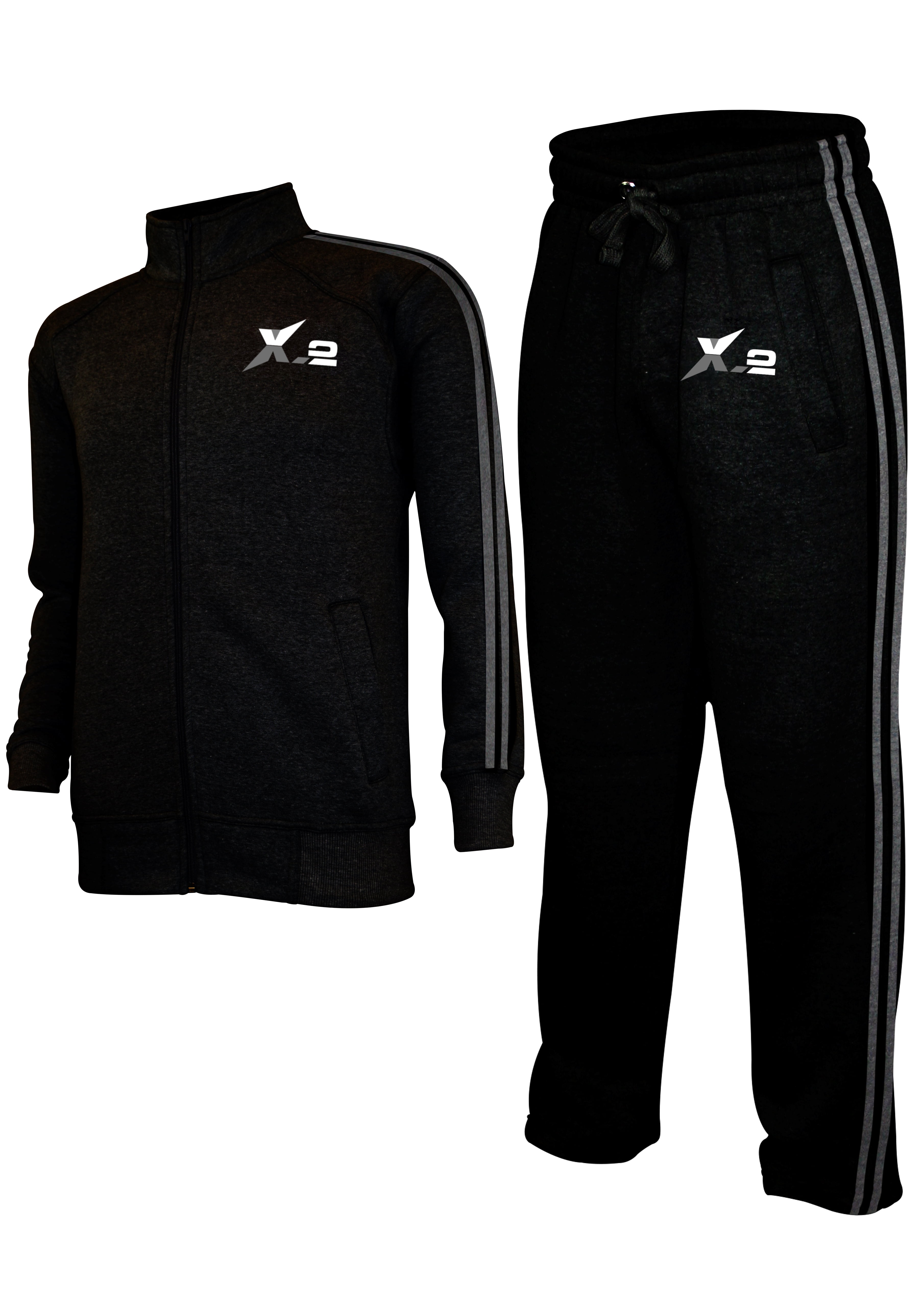 X-2 Mens Athletic Full Zip Fleece Tracksuit Jogging Sweatsuit Activewear
