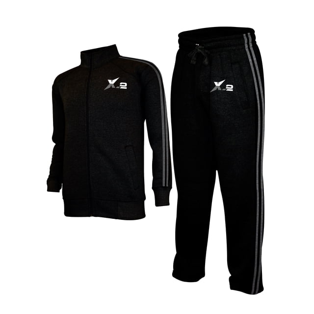 X-2 Mens Athletic Full Zip Fleece Tracksuit Jogging Sweatsuit Activewear