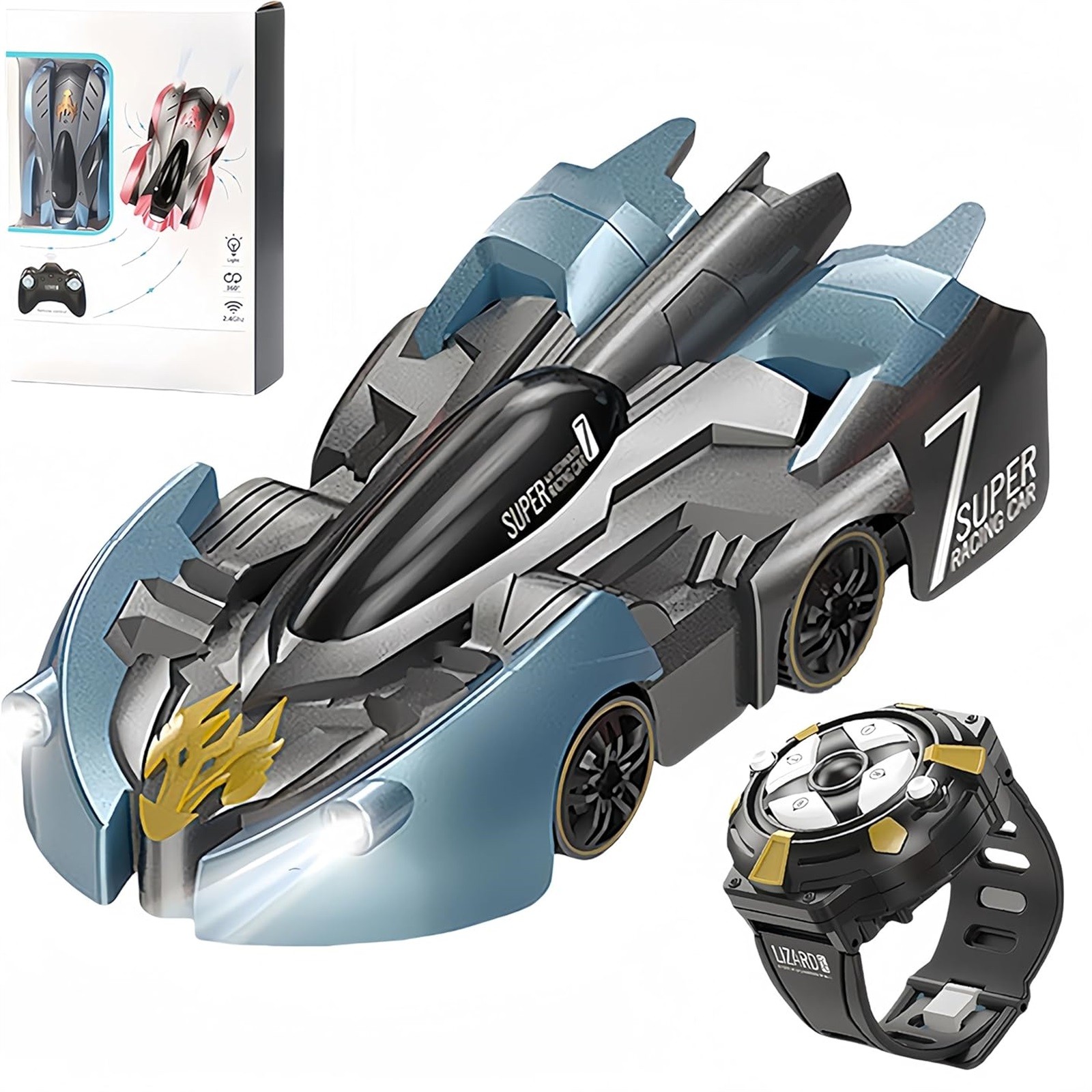 SIfdSeng Cool Toys for Kids Rc Stunt Car with Watch Remote Control Rechargeable Remote Control Car Mode 360° Rotating Stunt Toy Car with Headlight for Ages 6 12 Boys Girls Kindergarten Toys for Class
