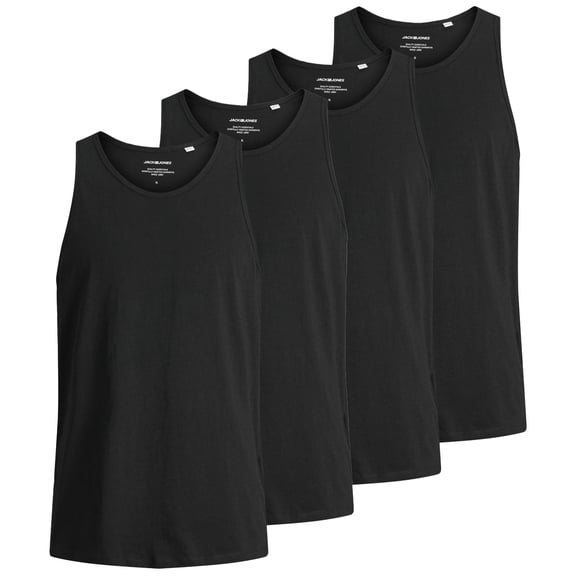 Jack & Jones Men's Tank Top, 4-Pack - JACBASIC TANKTOP, solid color, cotton Black M (Medium)
