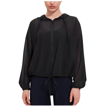 Pisexur Women's Activewear Long Sleeve Sheer Mesh Hooded Full Zip Sports Track Jacket