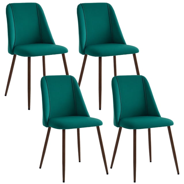 HOMCOM Ensemble de 4 Chaises de Salle à Manger avec Revêtement Toucher Velours Vert, avec design Matelassé à Canaux et Sièges Rembourrés avec Dos Courbés pour le Confort. Chaque Chaise A des Pieds en Acier à Grain de Bois Massif avec Impression par Transfert Thermique et Patins de Pieds Ajustables pour la Stabilité sur les Planchers Irréguliers. Convient aux Salles à Manger, Cuisines, Chambres Ou Bureaux. Dimensions : 17,7 Pouces de Large, 19,5 Pouces de Profondeur et 33,9 Pouces de Hauteur. Capacité de Charge : 264 Lb