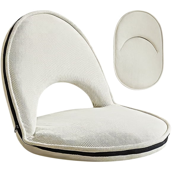 Teetheory Fauteuil Inclinable Pliant Multifonction, Dossier Réglable à 5 Positions, Chaise de Sol en Velours Côtelé Beige, Cadre en Métal Robuste, pour Salon Chambre